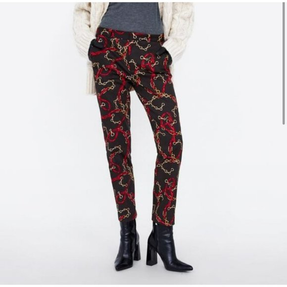 Zara Chain Print Cigarette Pants Size Small - Picture 1 of 9
